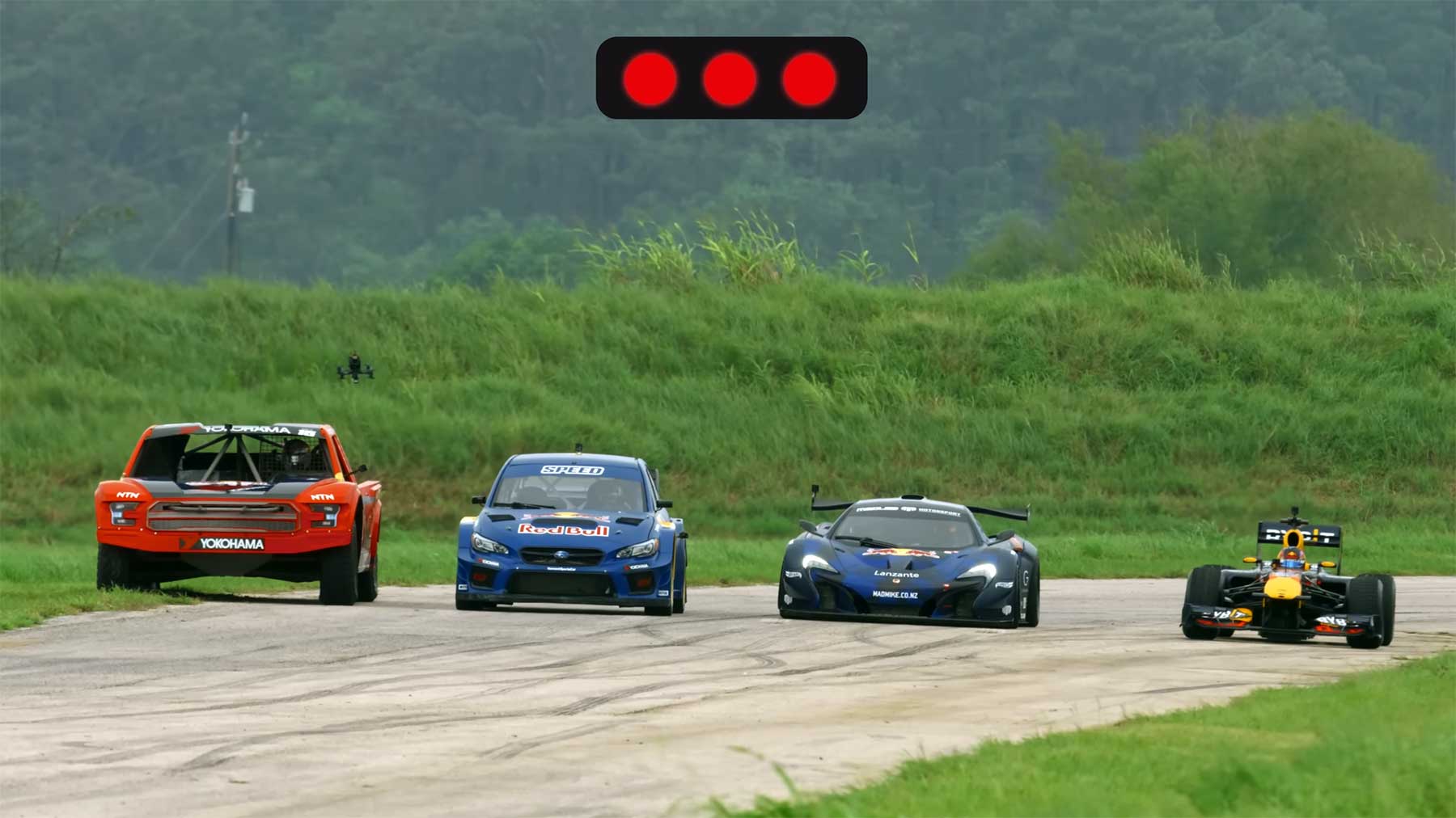 Rennen auf adaptierter Strecke: F1 vs Rally vs Drift vs Truck